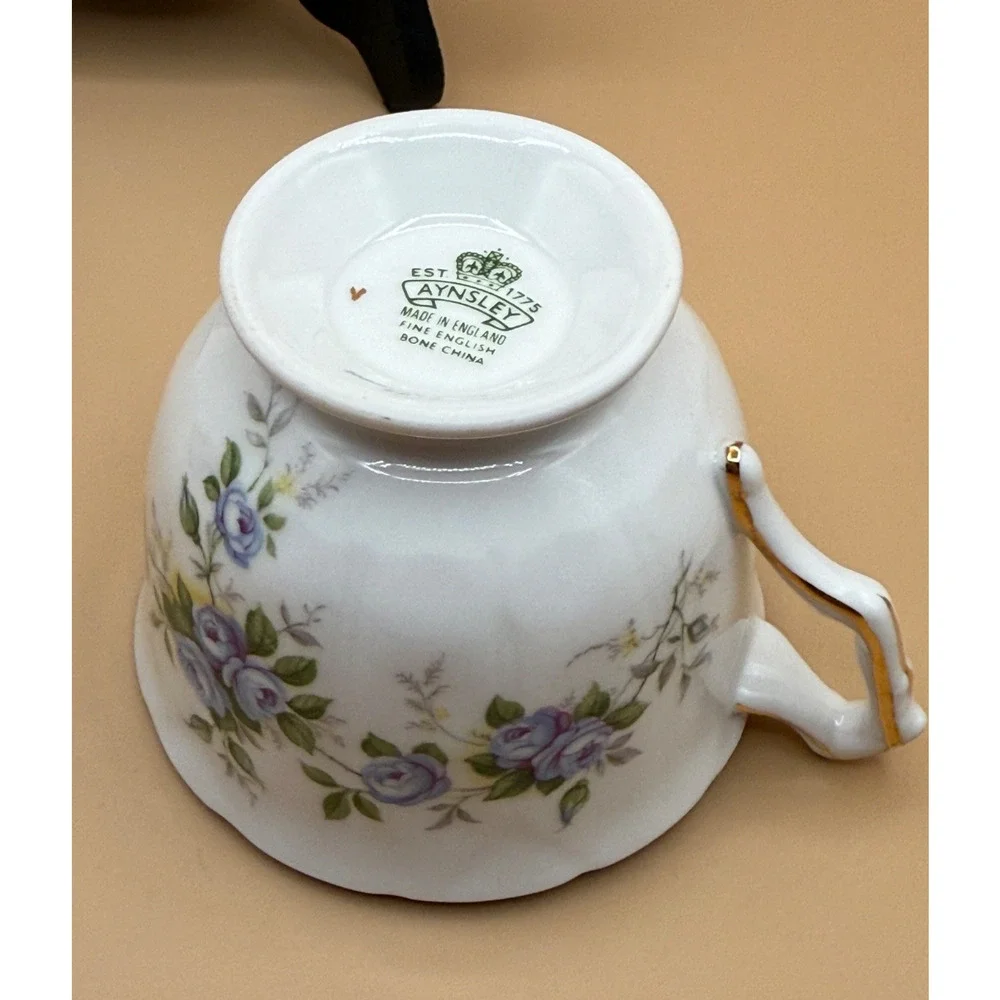 🌹 Vintage Aynsley Marine Rose Footed Cup & Saucer Set England Bone China